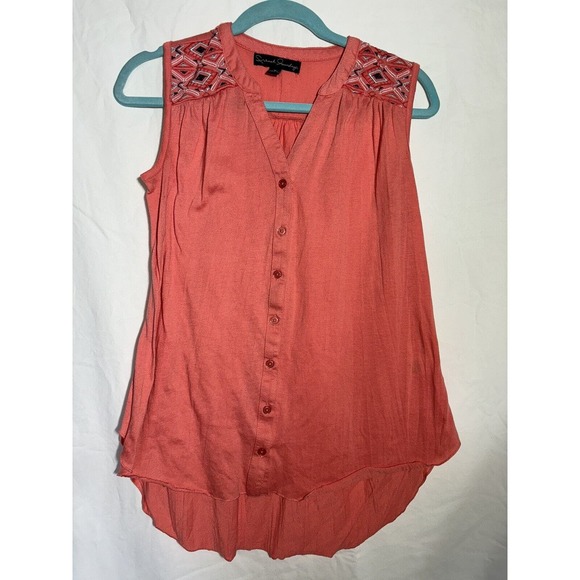 French Laundry Tops - French Laundry Top Womens Medium Coral Button Top‎ Embroidered Shoulder EUC M12